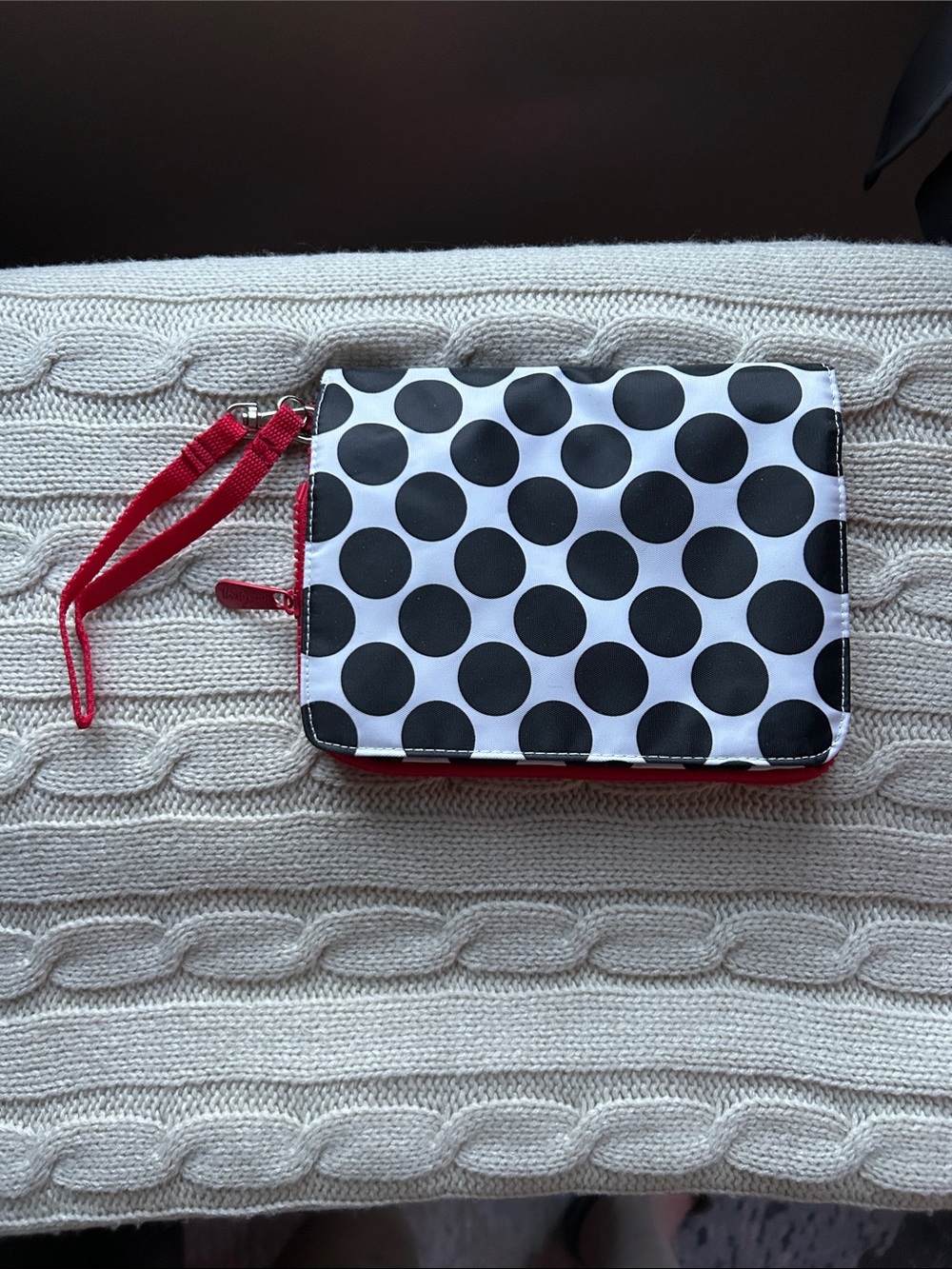 Polka Dot Wristlet Clutch - Black & White with Red Strap